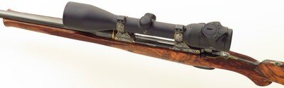 Bolliger / Mountain Riflery Best Grade .338 Rem. Ultra Mag, Winchester 70 CRF, Dubber engraving, AAA English, Swarovski, cased, ammo, 98%, layaway - Image 4 of 15