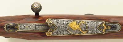 Bolliger / Mountain Riflery Best Grade .280 Remington, Winchester 70 CRF, Blackburn, AAA English, Dubber game scene, Swarovski, ammo, 95%, layaway - Image 7 of 15