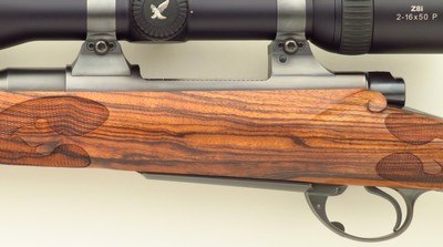 Bolliger / Mountain Riflery Signature Series .300 WSM, Winchester 70 CRF, 24-inch octagon-to-round, sights, AAA English, Swarovski, 99%, layaway - Image 6 of 15