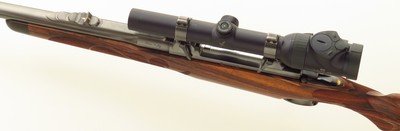 Bolliger / Mountain Riflery Crown Grade .450 Ackley Magnum, Winchester CRF, quarter rib, 4+1, AAA English, Lisa Tomlin game scene, optic, 97%, layaway - Image 3 of 15
