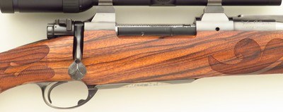 Bolliger / Mountain Riflery Crown Grade .450 Ackley Magnum, Winchester CRF, quarter rib, 4+1, AAA English, Lisa Tomlin game scene, optic, 97%, layaway - Image 5 of 15