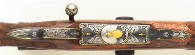 Bolliger / Mountain Riflery Best Grade .375 H&H Magnum, squarebridged Mauser 98, quarter rib, AAA English, Lisa Tomlin game scene, Swarovski, layaway - Image 8 of 15