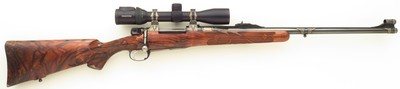 Bolliger / Mountain Riflery Best Grade .375 H&H Magnum, squarebridged Mauser 98, quarter rib, AAA English, Lisa Tomlin game scene, Swarovski, layaway - Image 1 of 15