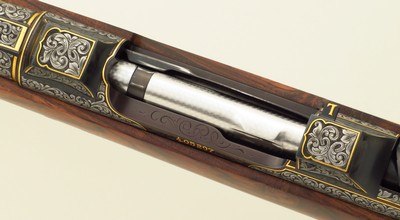 Bolliger / Mountain Riflery Best Grade .375 H&H Magnum, pre-64 70, octagon, rib, extended tangs, AAA English, Dubber engraving, Huey, 99%, layaway - Image 9 of 15