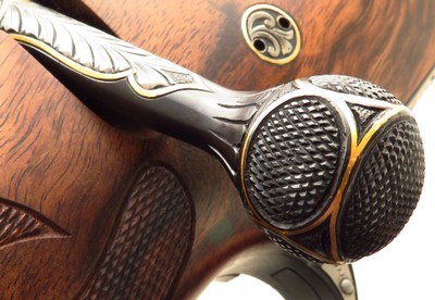 Bolliger / Mountain Riflery Best Grade .375 H&H Magnum, pre-64 70, octagon, rib, extended tangs, AAA English, Dubber engraving, Huey, 99%, layaway - Image 14 of 15