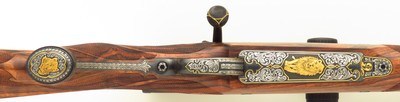 Bolliger / Mountain Riflery Best Grade .375 H&H Magnum, pre-64 70, octagon, rib, extended tangs, AAA English, Dubber engraving, Huey, 99%, layaway - Image 10 of 15