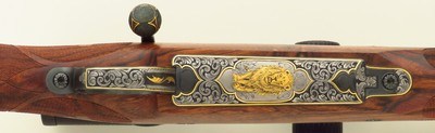 Bolliger / Mountain Riflery Best Grade .416 Rigby, Winchester 70 CRF, brake, quarter rib, AAA English, Dubber game scenes, Swarovski, 99%, layaway - Image 7 of 15