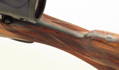 Bolliger / Mountain Riflery Signature Series .450 Rigby Magnum, Winchester 70 CRF, brake, quarter rib, AA English, Swarovski, ammo, targets, layaway - Image 12 of 15