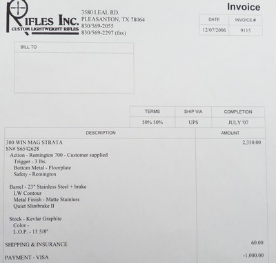 Rifles Inc. Strata .300 Winchester Magnum, 2007, stainless, 23-inch, brake, Leupold 4.5-14x, 6.3 pounds, outstanding bore, papers, layaway - Image 10 of 11