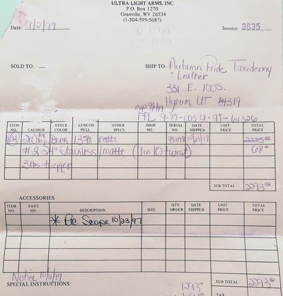 Ultra Light Arms Model 24 .280 Ackley Improved, 1997, 6.4 pounds, Leupold 4.5-14x, outstanding bore, 95%, layaway - Image 8 of 9