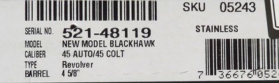 Ruger Blackhawk stainless flat top .45 Colt & .45 ACP, 4.65-inch, cased, 99 percent - Image 8 of 8