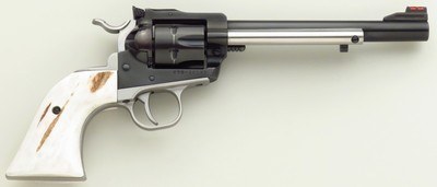 Custom Ruger Single Six .32 H&R Magnum, 6.5-inch, stag grips, fiber optic sights, tuned trigger, Bisley hammer, stainless housing & grip