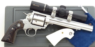 Ruger Super Blackhawk Bisley Hunter .44 Magnum, Burris 2x, 7.5-inch, sights, free spin cylinder conversion, extra Eagle grips, box, 99%, layaway - Image 1 of 7