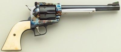 Custom Ruger Blackhawk .30 Carbine, tapering 7.5-inch barrel, Mag-Na-Port, color case, Super Blackhawk grip frame, ivory grips, layaway - Image 1 of 8