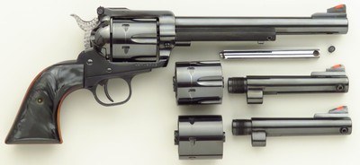 Custom Ruger Blackhawk three-caliber switch barrel revolver in .45 Colt, .45 ACP and .44 Magnum, strong condition, cased - Image 2 of 10