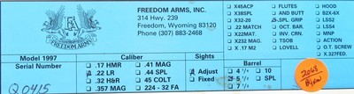 Freedom Arms Model 1997 Premier Grade .22 LR, 5.5-inch, adjustable, Micarta, target, box, flawless, layaway - Image 11 of 11