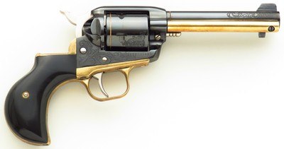 Gary Reeder Bandit 9mm, 4.65-inch, scalloped, free-wheeling, tuned, brass bird's head, box, great bore, 90 percent blue, 75 percent brass, layaway - Image 2 of 9