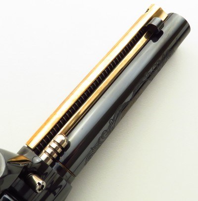 Gary Reeder Bandit 9mm, 4.65-inch, scalloped, free-wheeling, tuned, brass bird's head, box, great bore, 90 percent blue, 75 percent brass, layaway - Image 5 of 9