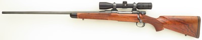 Left hand Goudy custom 7mm Remington Magnum, Mathieu, PacNor, Dayton Traister, Swarovski, AA English, skeleton, superb bore, 95 percent, layaway - Image 1 of 13