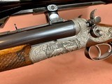 Outstanding Johann Outschar Ferlach, Austria sidelock double rifle with external hammers and three sets of barrels, cased, scoped - 10 of 15