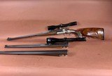 Outstanding Johann Outschar Ferlach, Austria sidelock double rifle with external hammers and three sets of barrels, cased, scoped - 4 of 15