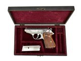 WALTHER PPK PREWAR 22 SILVER ENGRAVED WITH 2 SILVER PLATED CORRECT MAGAZINES AND ORIGINAL CASE. - 1 of 9