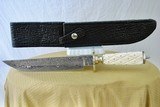 IVORY HANDLE DAMASCUS BOWIE KNIFE WITH SHARKSKIN SHEATH - CUSTOM MADE - 1 of 7