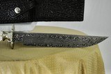 IVORY HANDLE DAMASCUS BOWIE KNIFE WITH SHARKSKIN SHEATH - CUSTOM MADE - 4 of 7