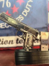 Colt custom, one of a kind, Govt 1911 .45acp 2 tone nickel fully engraved. - 19 of 20