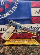 Unbelievable Mirrored Nickel& Rose Gold Super Polished Colt 1911 .45 ACP National Match, Gold Cup.
70 - 12 of 16
