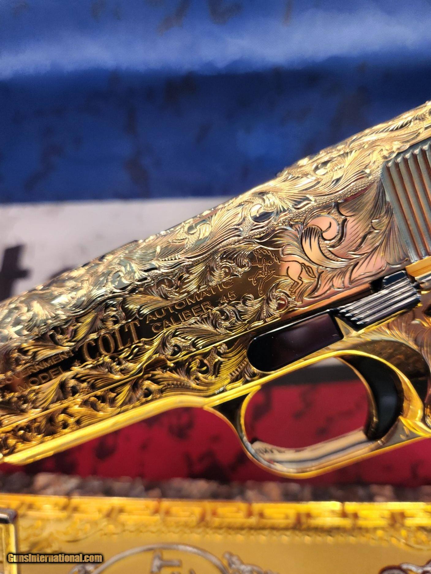 FULL 24K GOLD PLATE FULL HAND ENGRAVED COLT 1911 .45 ACP SERIES 70