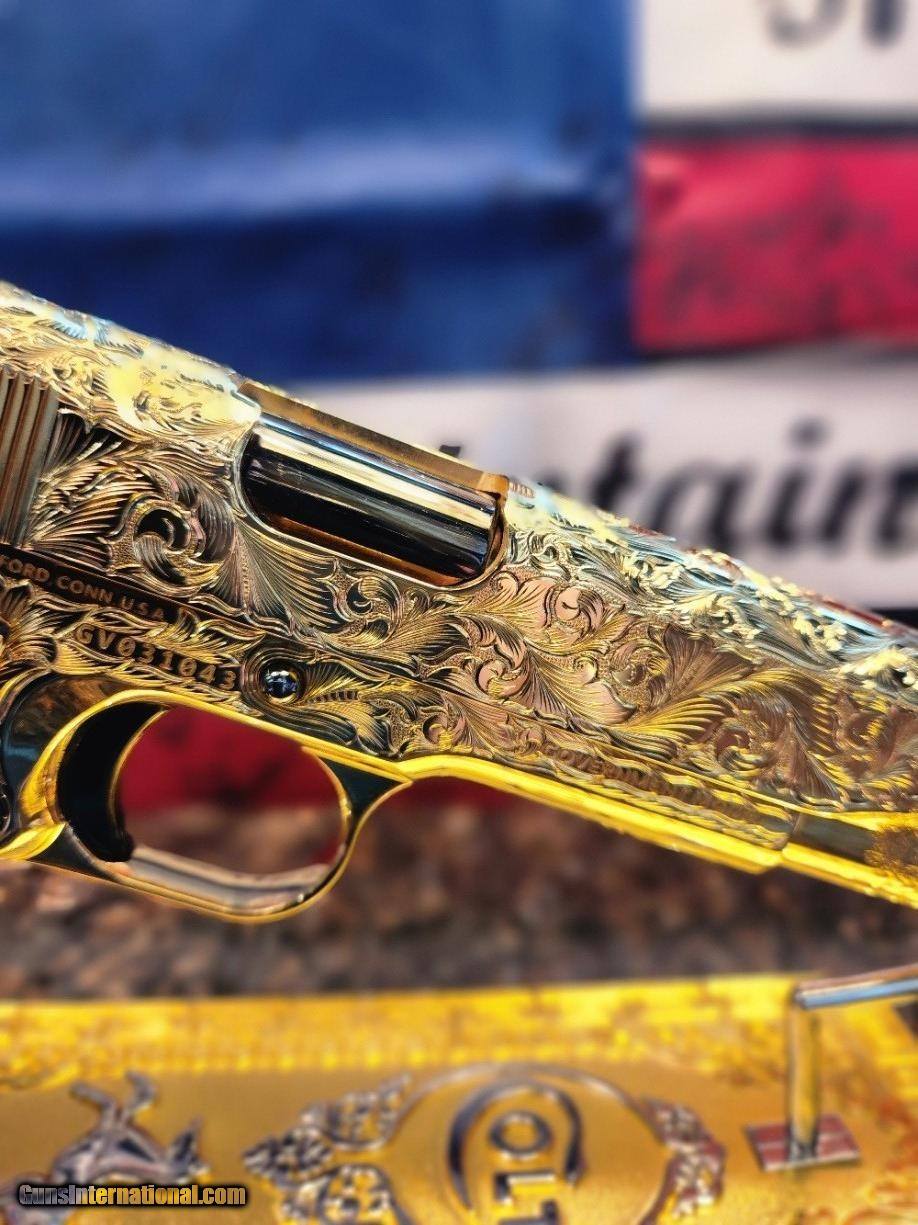 FULL 24K GOLD PLATE FULL HAND ENGRAVED COLT 1911 .45 ACP SERIES 70