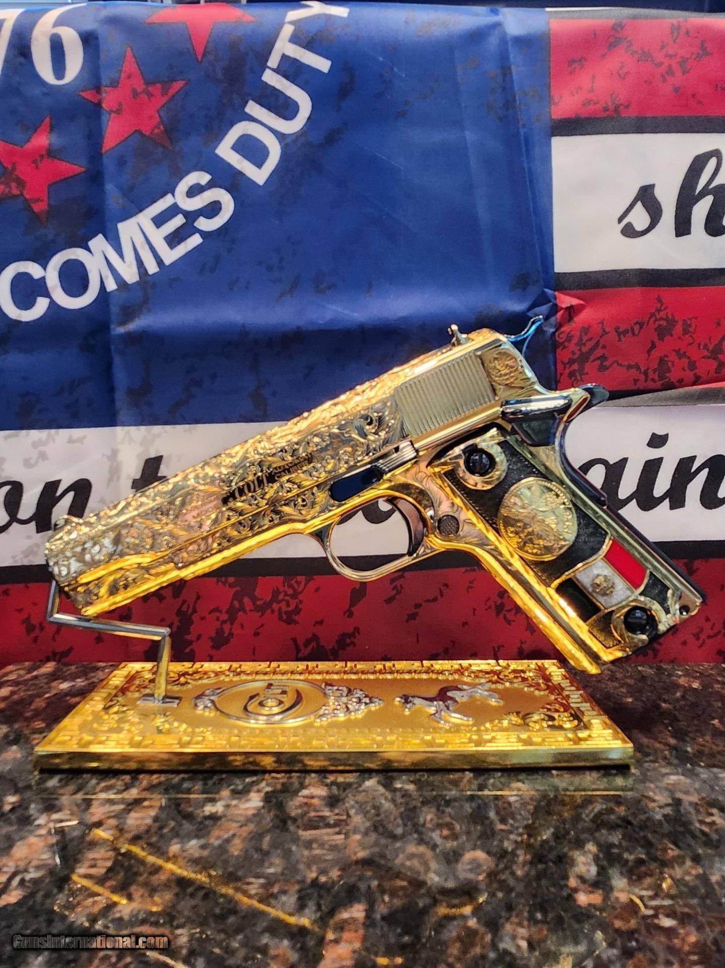 FULL 24K GOLD PLATE FULL HAND ENGRAVED COLT 1911 .45 ACP