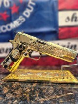 FULL 24K GOLD PLATE FULL HAND ENGRAVED COLT 1911 .45 ACP
SERIES 70 N.M..... WHAT?!? - 1 of 15