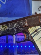 Colt 0911-C .38 SUPER OMG STUNNING SILVER INLAY ENGRAVED ROYAL BLUE. MAMOUTH MOLAR GRIPS. - 5 of 13