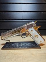 Stunning Colt .45 ACP Engraved (FAITH) With Polished Nickel Finish Selective 24K Gold Plate And Small Parts
