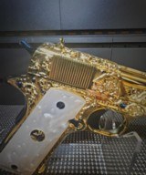 Amazing Colt 1911 .38 Super Hand Engraved 24k Gold Plated With Blue Nitrate Small Parts. - 7 of 11