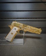 Amazing Colt 1911 .38 Super Hand Engraved 24k Gold Plated With Blue Nitrate Small Parts.