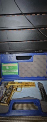 Colt .38 SUPER 1911FULLY ENGRAVED 24K GOLD/BLACK NICKEL CUSTOM GRIPS. - 14 of 15