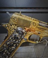 Colt .38 SUPER 1911FULLY ENGRAVED 24K GOLD/BLACK NICKEL CUSTOM GRIPS. - 6 of 15