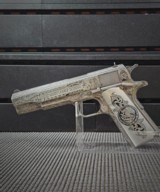 Colt .38 Super Pancho Villa Deeply Engraved Stainless Steele.