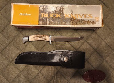 Buck 105 Stag Handle Knife with Sheath andBox
