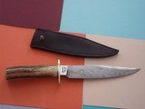 Bill BAGWELL Scarce Composite Damascus "Ocean Wave & River Styx"Combat Bowie Stag handle Fancy engraving on guard April 1978 DeFuniak Spring - 4 of 9