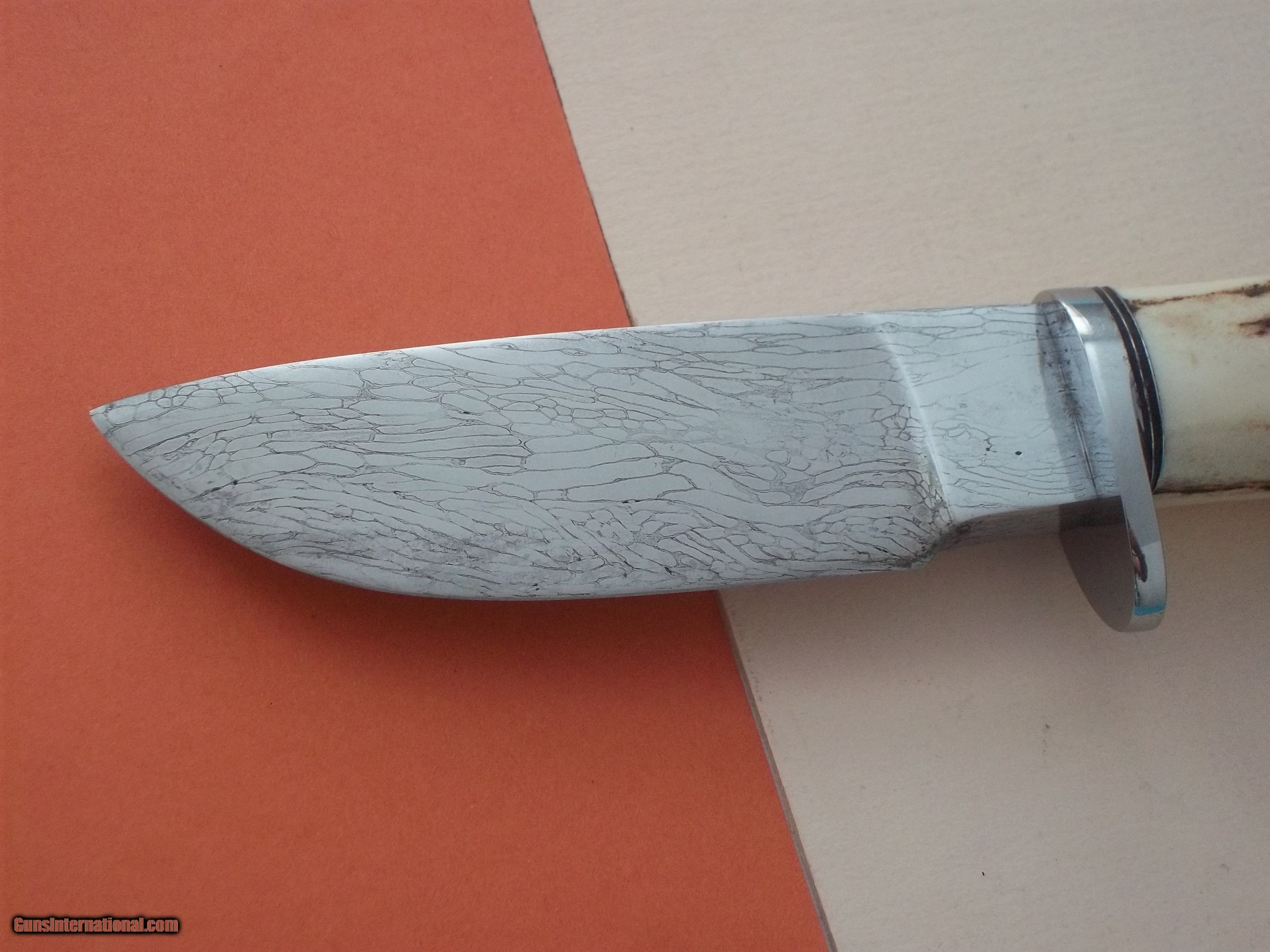 Bill Bagwell scarce "Ocean Wave" Damascusbladed skinner, German silver