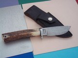 Bill Bagwell scarce "Ocean Wave" Damascus-bladed skinner, German silver single guard, India Sambar stag handle 1977 production