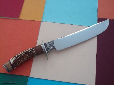 Thierry Le S n cal Mighty "Bob's Camp Knife" Beech Wood Scarce Beaded Deer Antler Handle A Real Camp Model