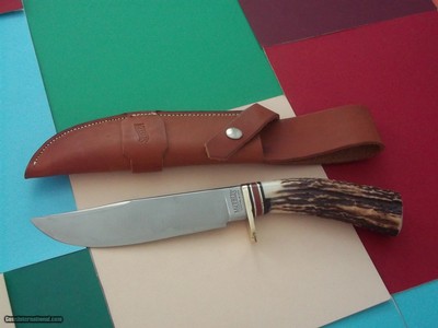 Marble's Hunter Trailmaker from 5160 carbon steel stock with a 7 1/4" blade by 1 1/2" width Made in 1989 Custom Ordered With Elk Provided Antler