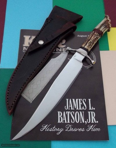 James L. Batson,Jr. "Desert Storm" Bowie Knife Nickel Silver Guard Crown Stag handle Red Spacers One of A Kind Model 1992