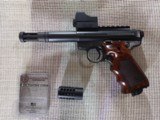 Ruger Mark III w Red Dot Sight - *ALTAMONT* Ultima Target Super Rosewood Checkered Grips - Tactical Solutions Compensator - 5 of 15