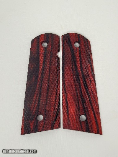 Highfiguregrips Full Checkered Black and Red Ebony 1911 Magwell grips